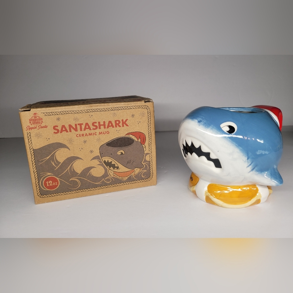 NIB Sippin Santa Beachbum Berry Santa Shark Ceramic Hawaiian Tiki Mug